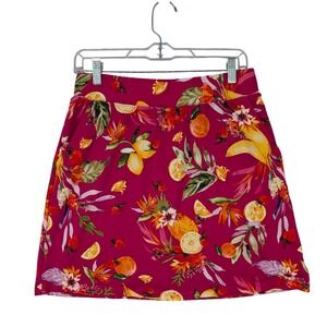 Denim & Co Magenta Tropical Fruit Floral Skort Womens Small Pockets Activewear